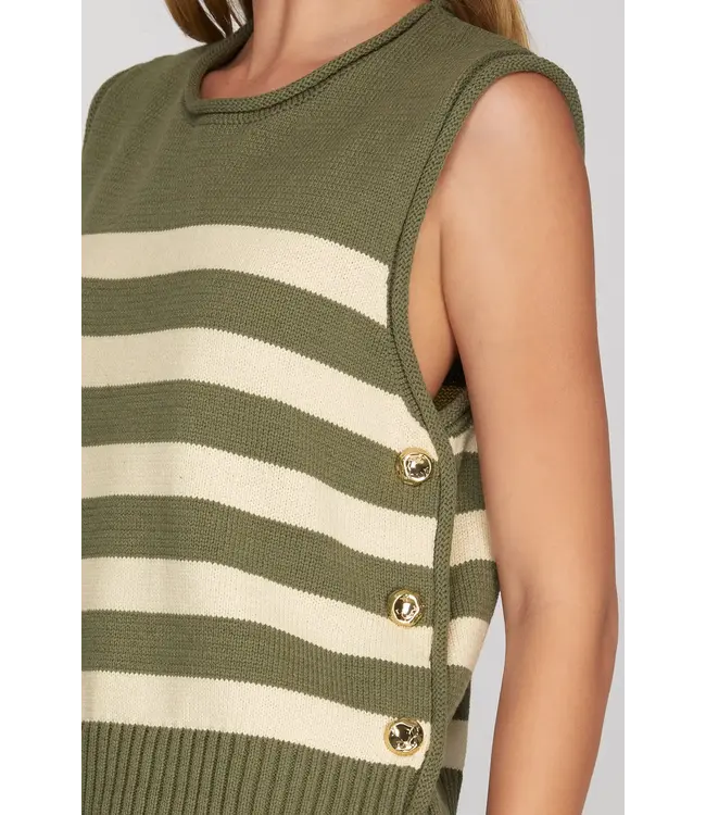Amy Olive Stripe Sweater Top
