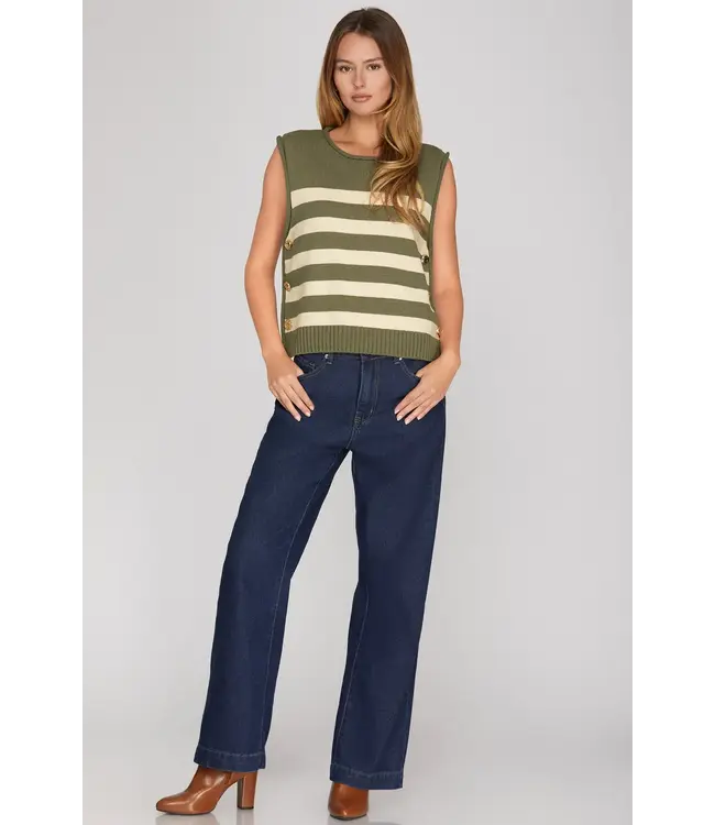 Amy Olive Stripe Sweater Top