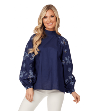 Emilia Navy Eyelet Top