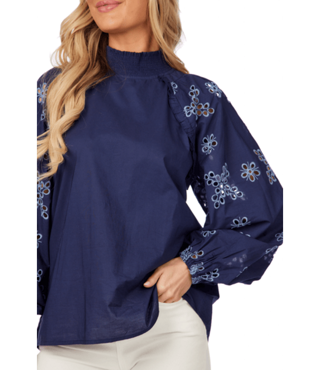 Emilia Navy Eyelet Top