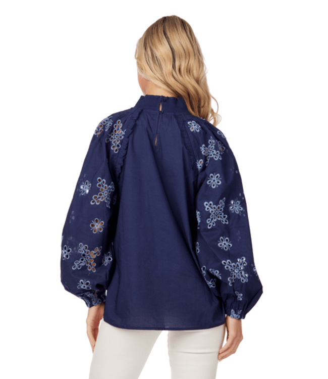 Emilia Navy Eyelet Top