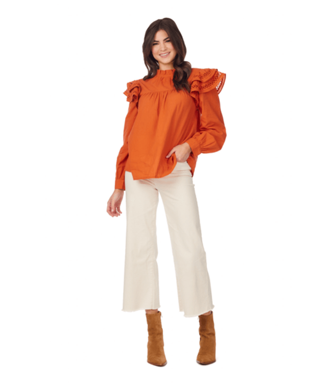 Keller Orange Ruffle Top