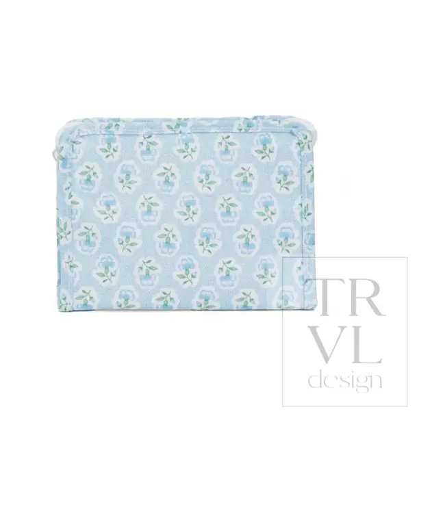 Petite Fleur Blue Roadie Medium Zip Pouch