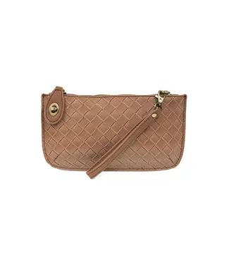 Joy Susan Chestnut Faux Wide Woven Mini Crossbody Wristlet Clutch