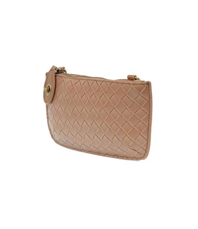 Joy Susan Chestnut Faux Wide Woven Mini Crossbody Wristlet Clutch