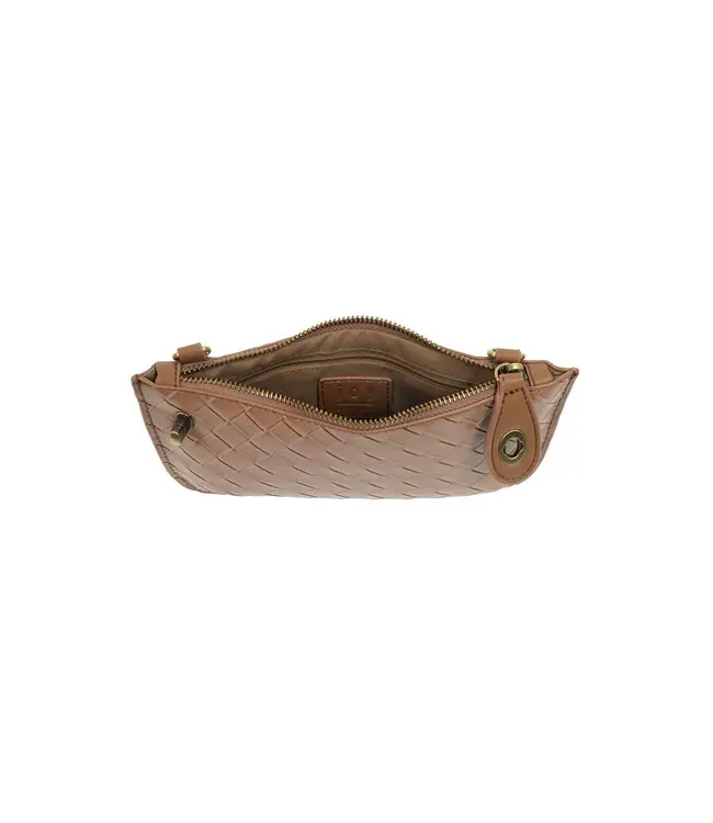 Joy Susan Chestnut Faux Wide Woven Mini Crossbody Wristlet Clutch