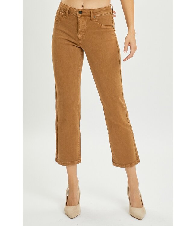 Lynn Cappuccino Mid Rise Straight Crop Pants