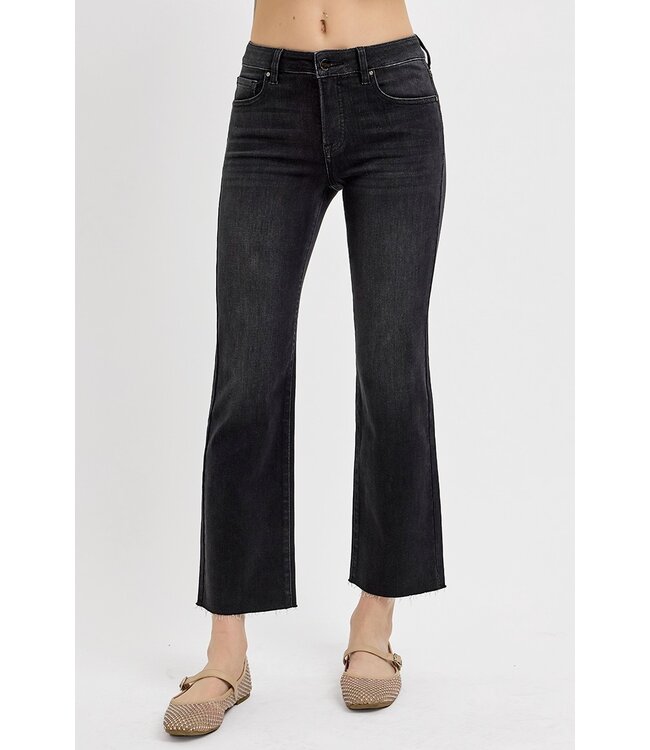 Micalea Black Mid Rise Crop Straight Jeans