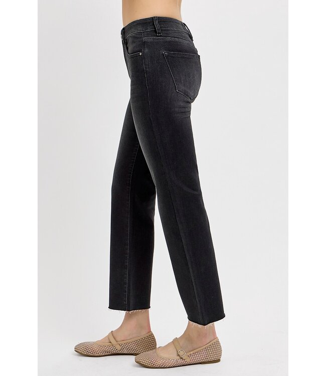 Micalea Black Mid Rise Crop Straight Jeans