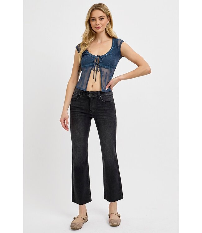 Micalea Black Mid Rise Crop Straight Jeans
