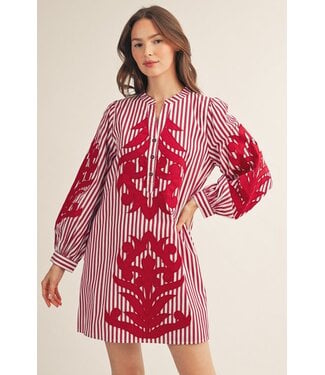 Jodifl Morgan Burgundy  Baroque Applique Striped Dress
