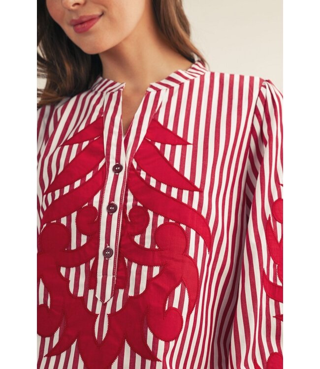 Morgan Burgundy  Baroque Applique Striped Dress