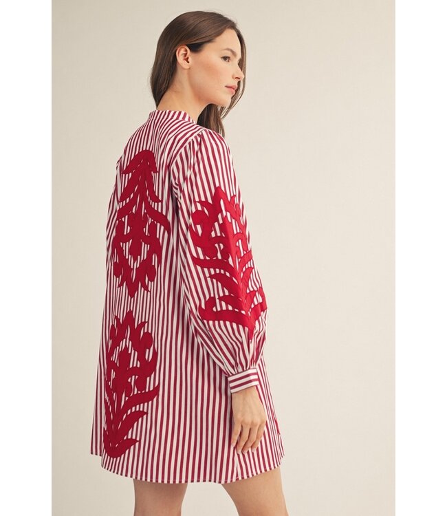 Morgan Burgundy  Baroque Applique Striped Dress