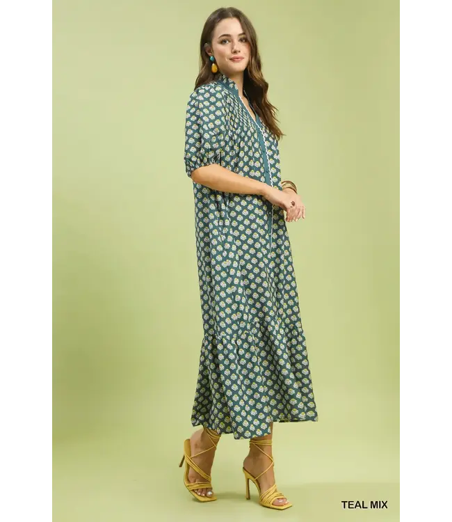 Zara Teal Floral Midi Dress