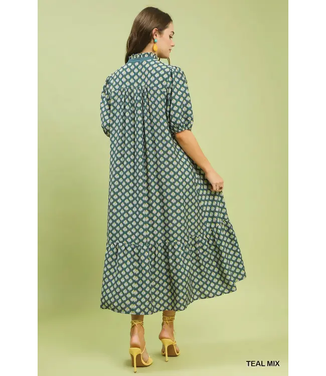 Zara Teal Floral Midi Dress