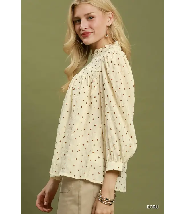 Charlene Ecru Polka Dot Top