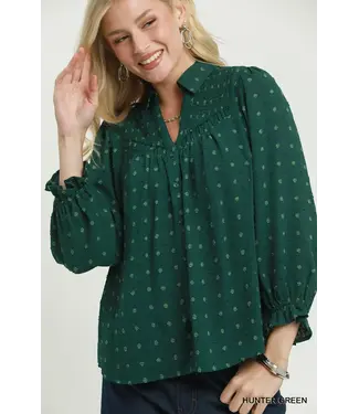 Kay Hunter Green Swiss Dot Top