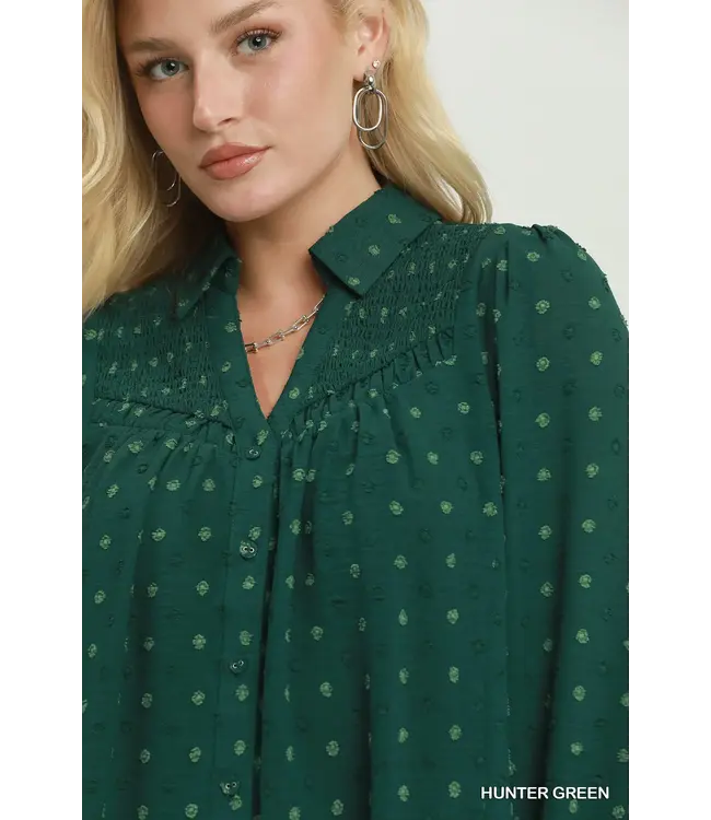 Kay Hunter Green Swiss Dot Top