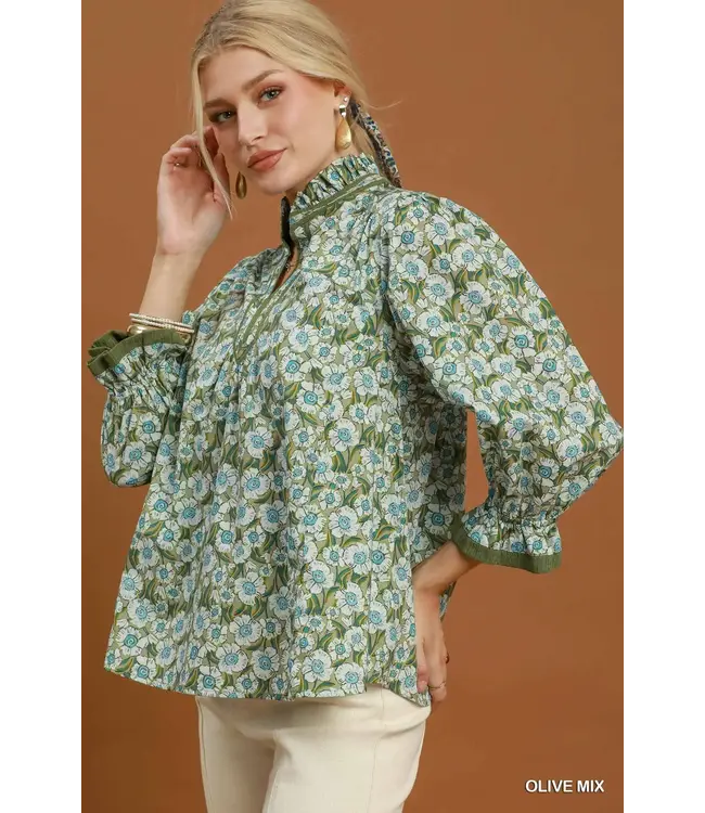 Wendi Olive Floral Blouse