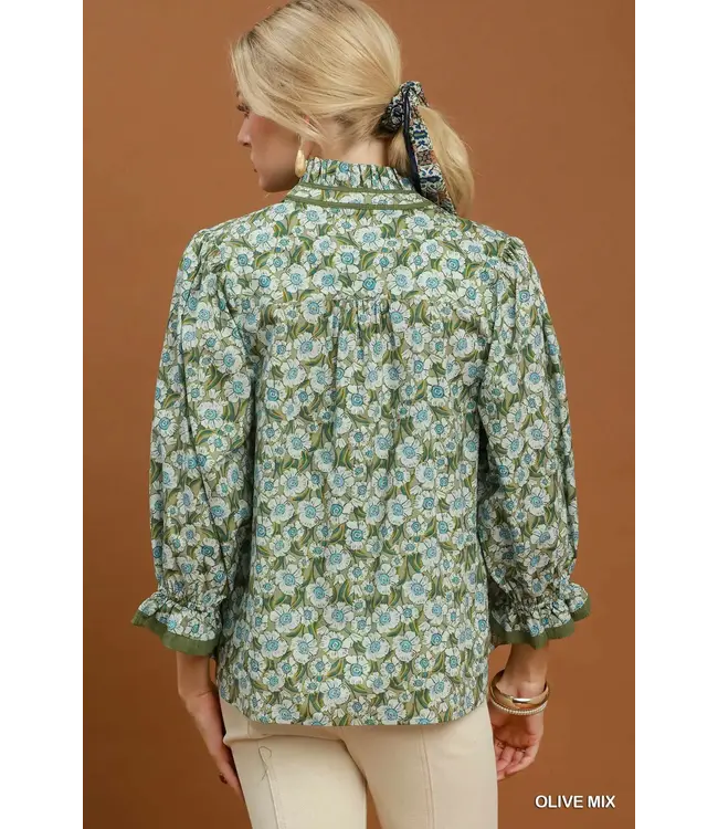 Wendi Olive Floral Blouse
