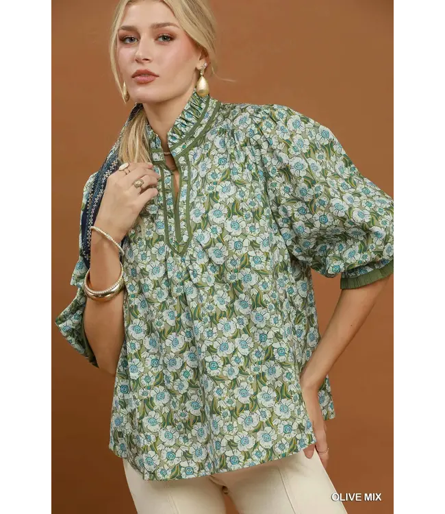 Wendi Olive Floral Top