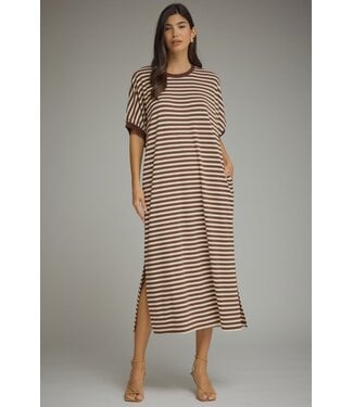 Entro Anita Brown Striped Midi Dress