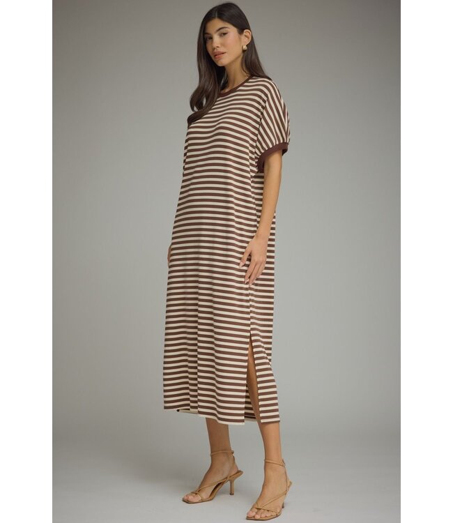 Anita Brown Striped Midi Dress