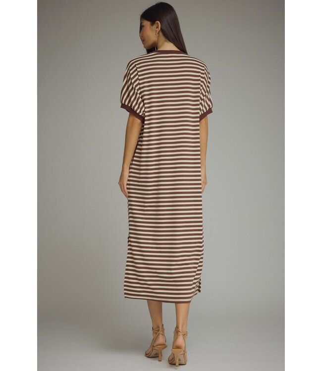 Anita Brown Striped Midi Dress