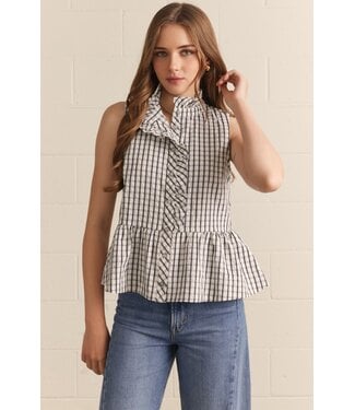 Entro Cheryl Ecru Black Peplum Top