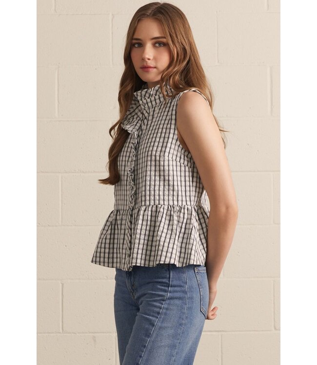 Cheryl Ecru Black Peplum Top