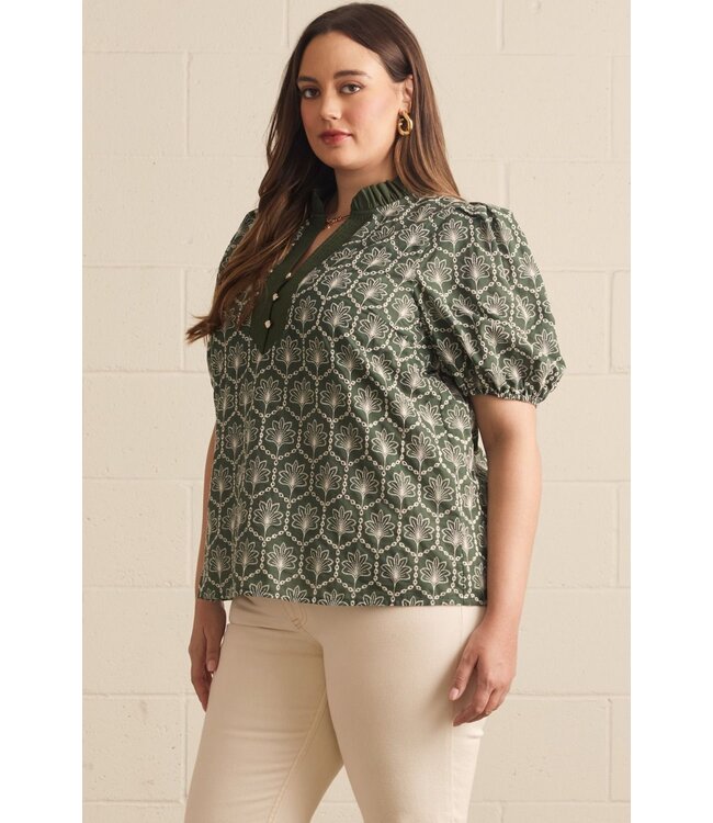 Sandra Army Green Embroidered Top
