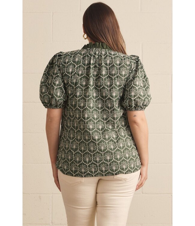 Sandra Army Green Embroidered Top