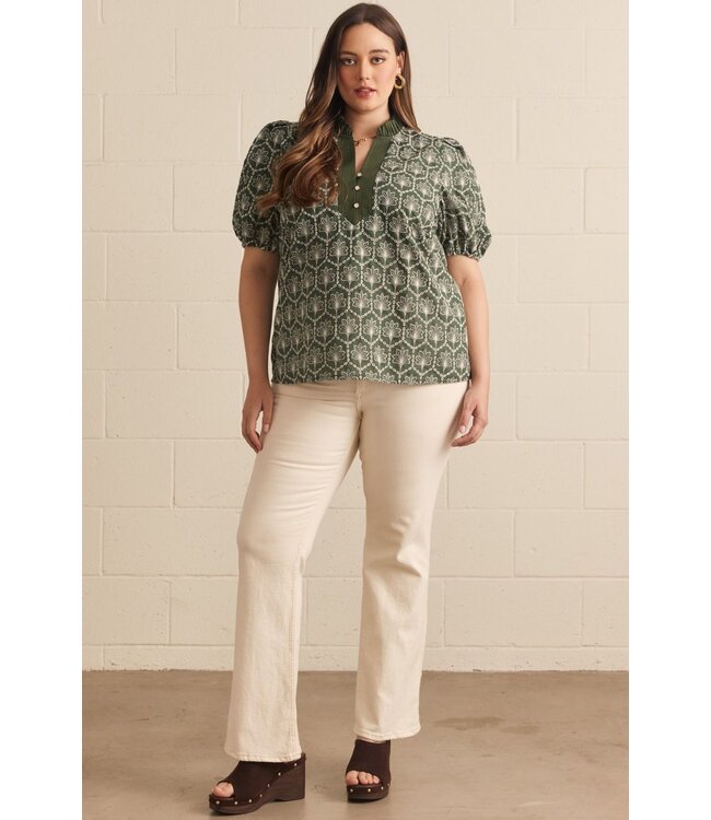 Sandra Army Green Embroidered Top