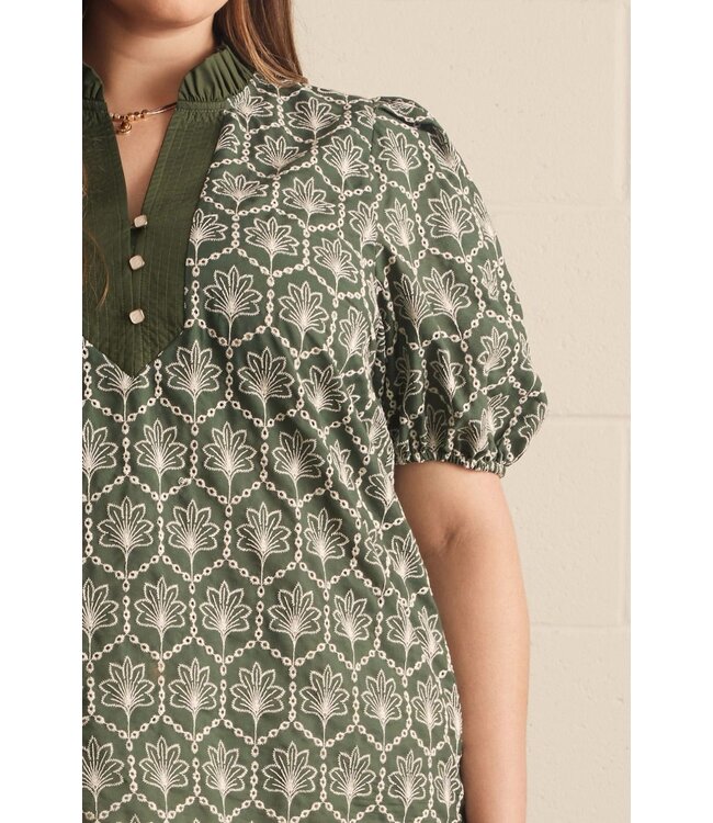 Sandra Army Green Embroidered Top