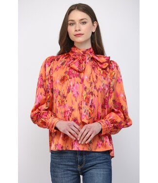 Fate Kensie Orange Abstract Satin Top