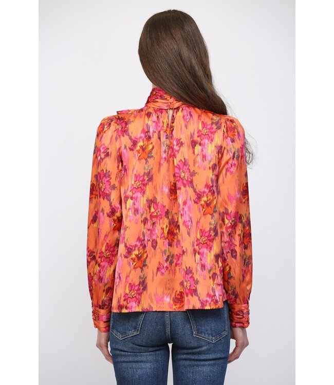 Kensie Orange Abstract Satin Top