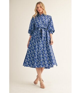 Jodifl Marnie Colbalt Blue Floral Midi Dress