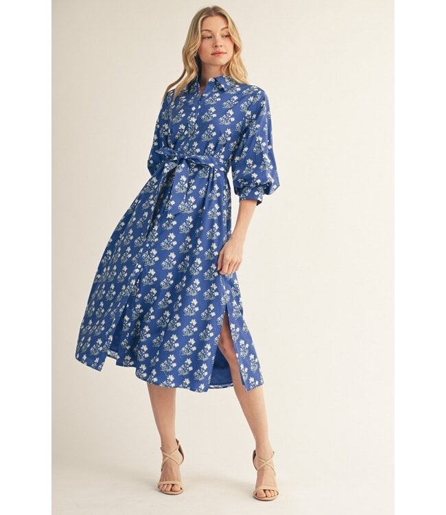 Marnie Colbalt Blue Floral Midi Dress