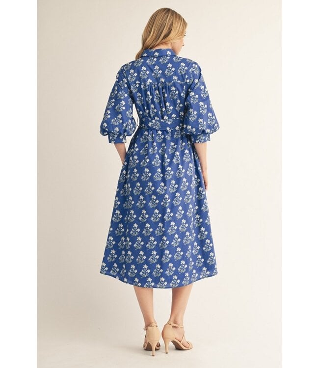 Marnie Colbalt Blue Floral Midi Dress