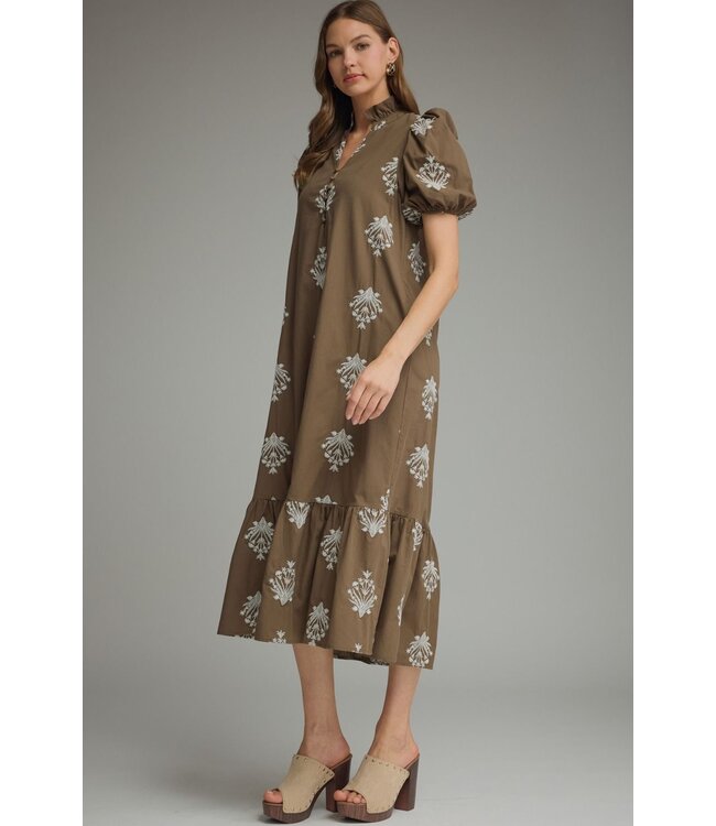 Rachel Brown Botanical Embroidered Midi Dress