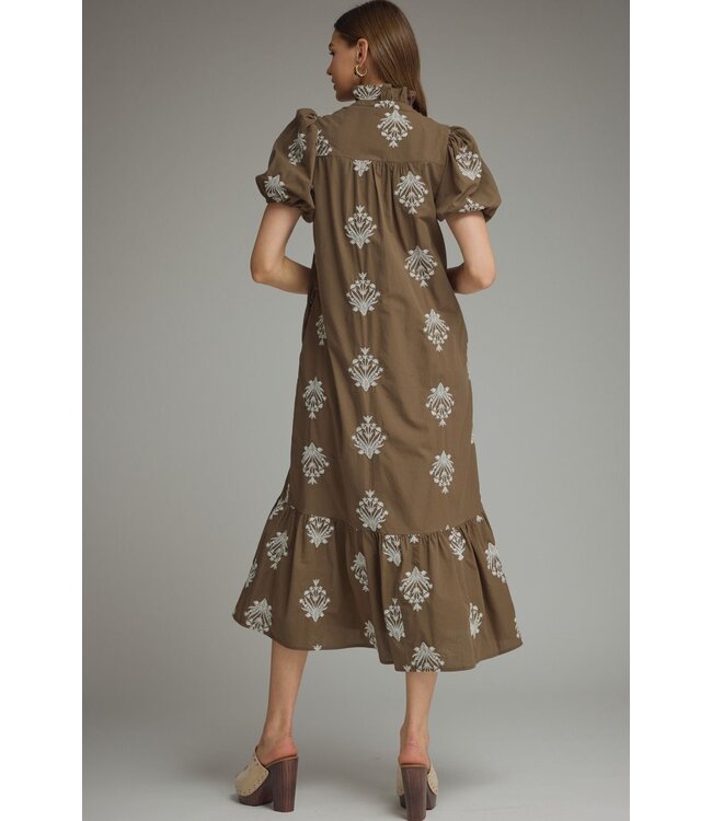 Rachel Brown Botanical Embroidered Midi Dress