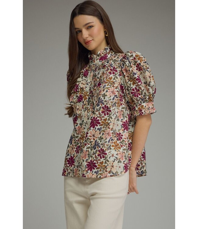 Nelle Wine Floral Top