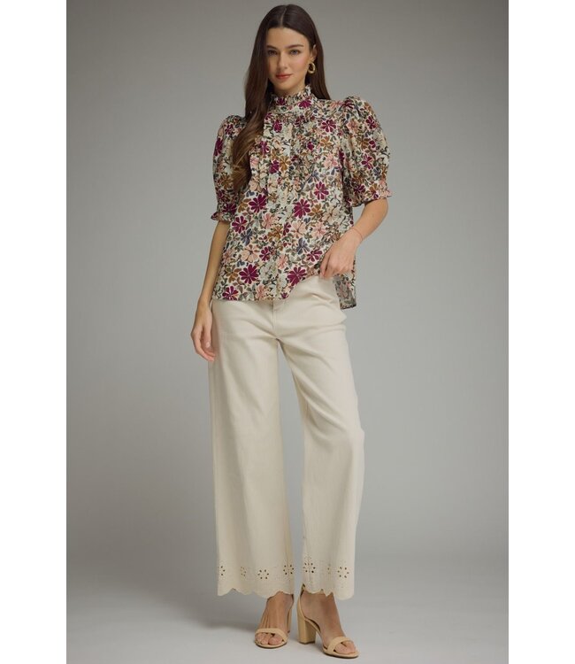 Nelle Wine Floral Top