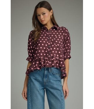 Entro Callie Wine Polka Dot Top