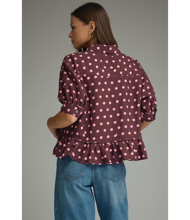 Callie Wine Polka Dot Top