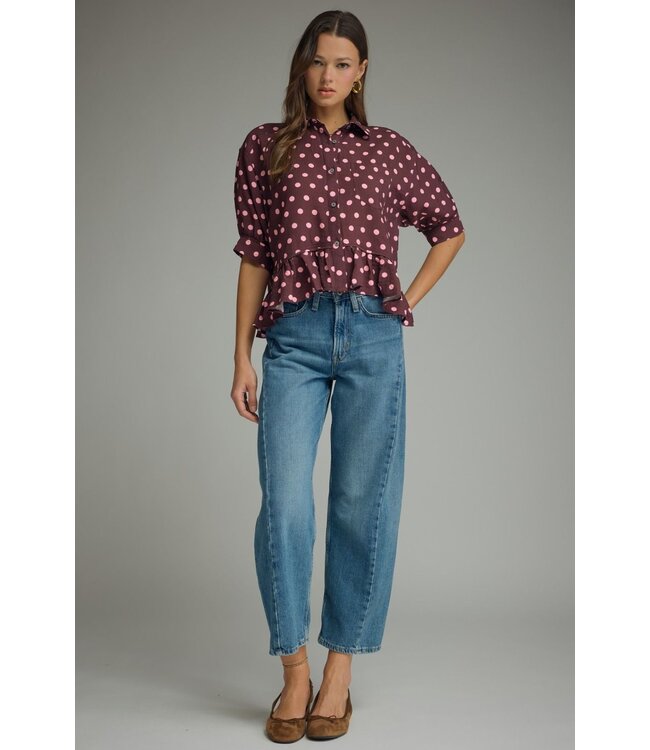 Callie Wine Polka Dot Top