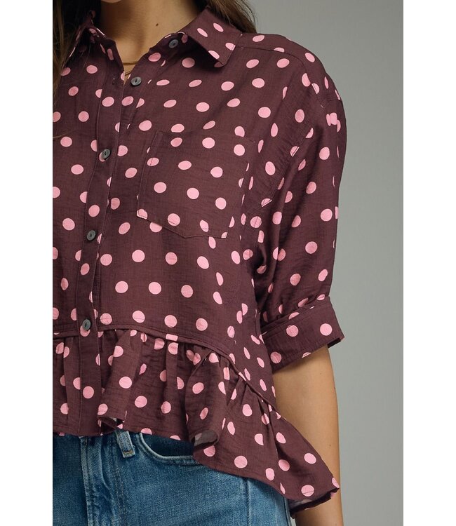 Callie Wine Polka Dot Top