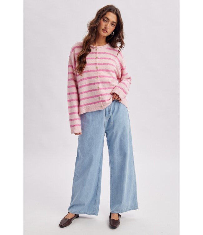 Michelle Pink Striped Sweater Cardigan