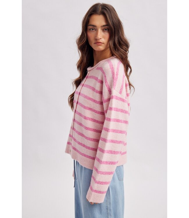 Michelle Pink Striped Sweater Cardigan