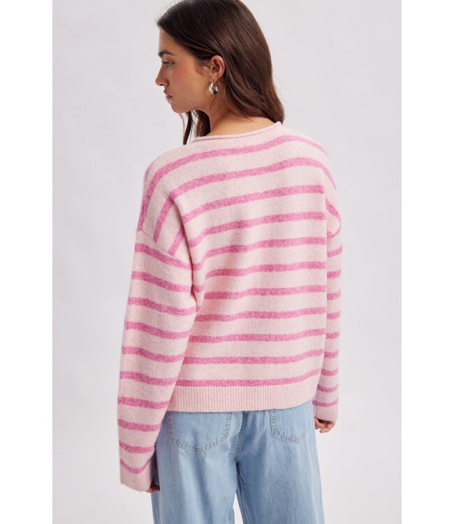 Michelle Pink Striped Sweater Cardigan